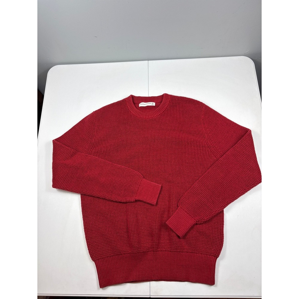 Mutual Weave Red Waffle Knit Sweater Crewneck Cotton Blend Mens Large
